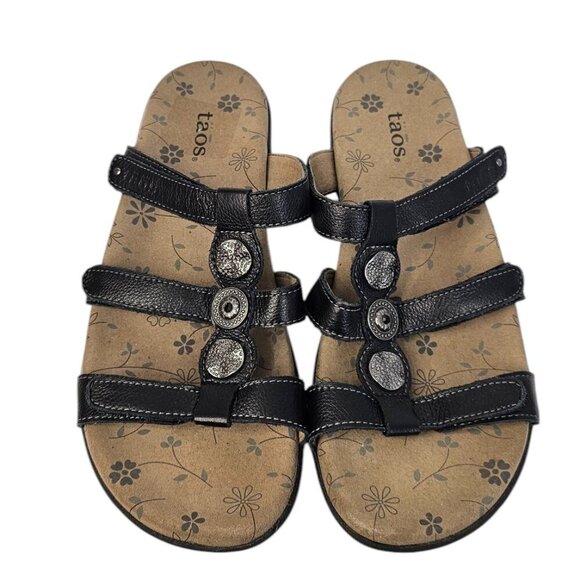 Taos Womens Prize 3 Leather Slide Sandals, Comfort, Black, Size 40 / US 9 - Picture 2 of 9